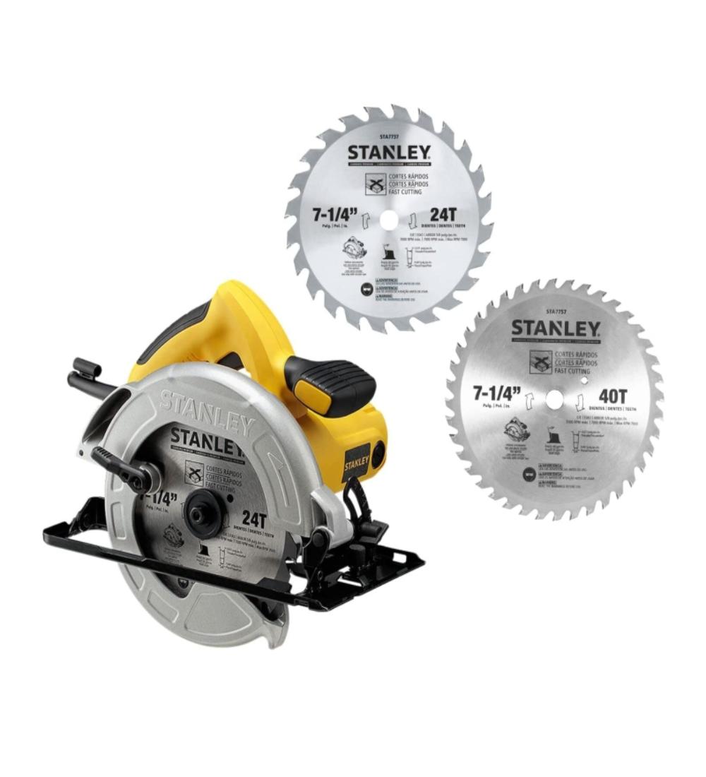 SET SIERRA CIRCULAR STANLEY 1600W + 2 DISCOS DE SIERRA 7 ¼"